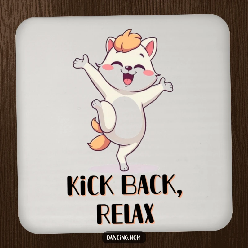 Funny dancing mom animal coasters, mid-silly kick, protecting surfaces with humorous style and energetic design.