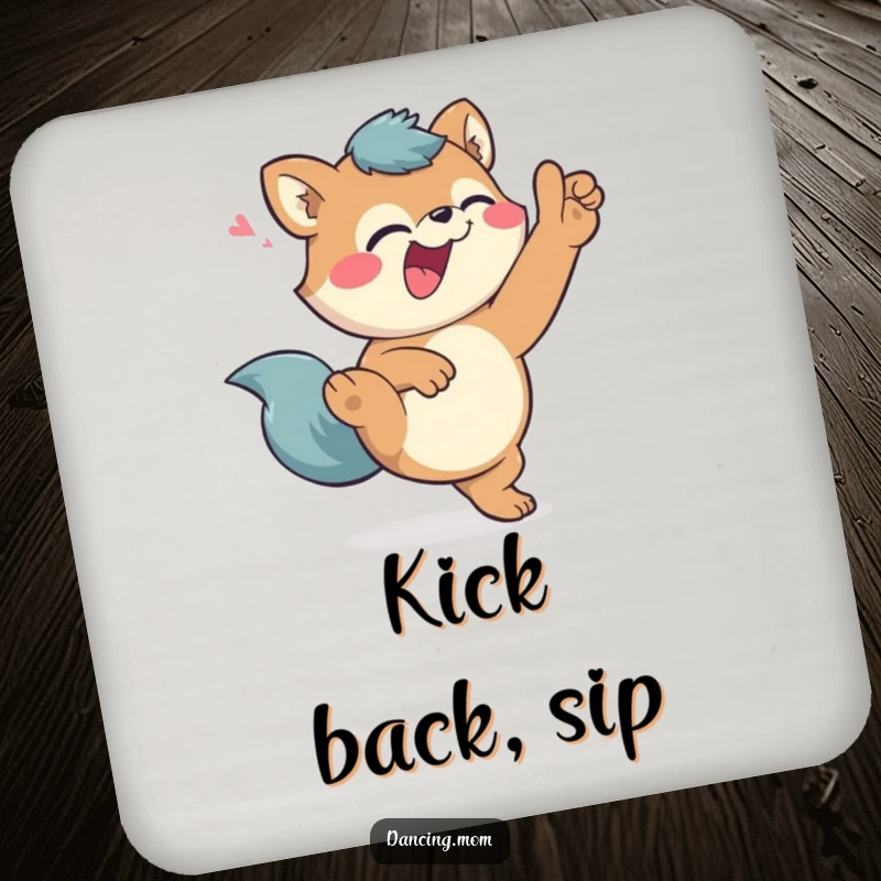 Funny Coaster: Giggling animal character in a high kick pose, winking, a humorous addition to any drink setup.