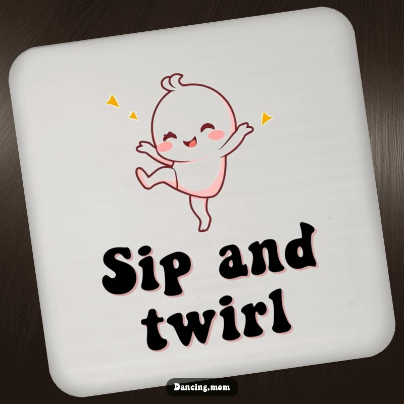 Funny Coaster: Kawaii dancing character kicking one leg up, winking playfully, protecting surfaces.