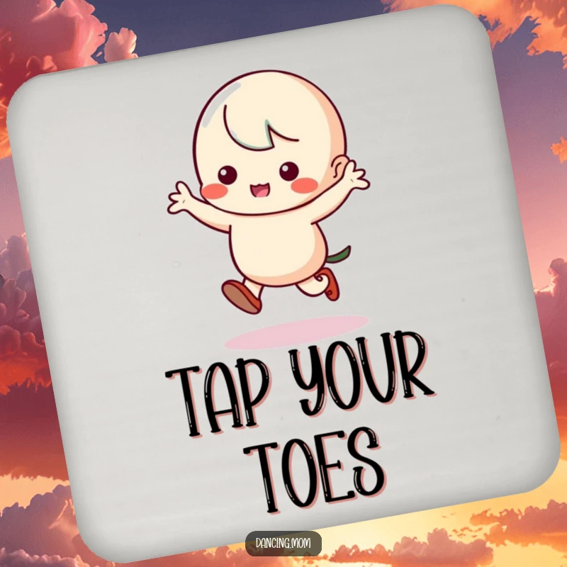Funny Kawaii Dancer Coaster: Cute character doing a silly jig with stomping feet, protecting surfaces humorously.