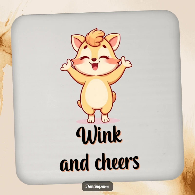 Funny coaster set with dancing mom animals striking playful poses and winking, adding charm and humor to tables, a fun funny gift.