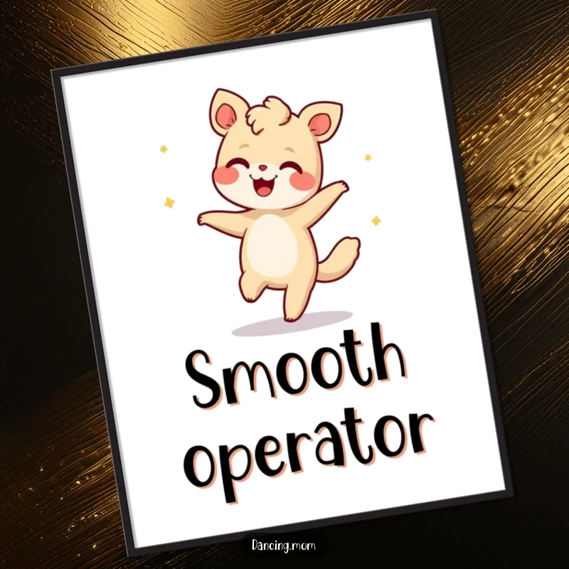Funny poster of a giggling animal performing the moonwalk, perfect for adding a fun, retro, and humorous touch.