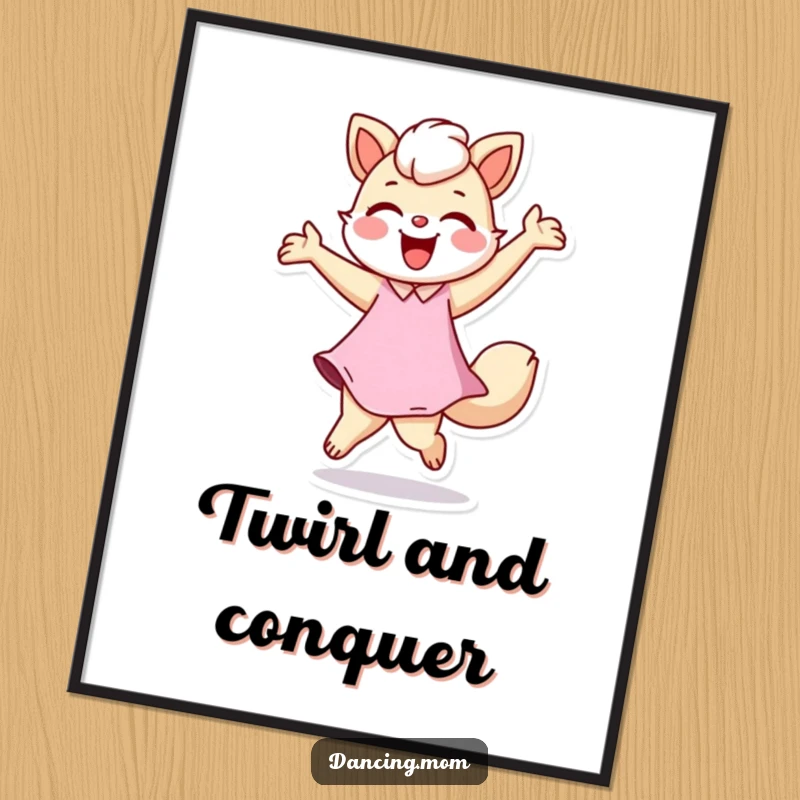 Funny poster print of a dancing mom animal joyfully twirling, vibrant and happy, adding a splash of humor to any wall decor.