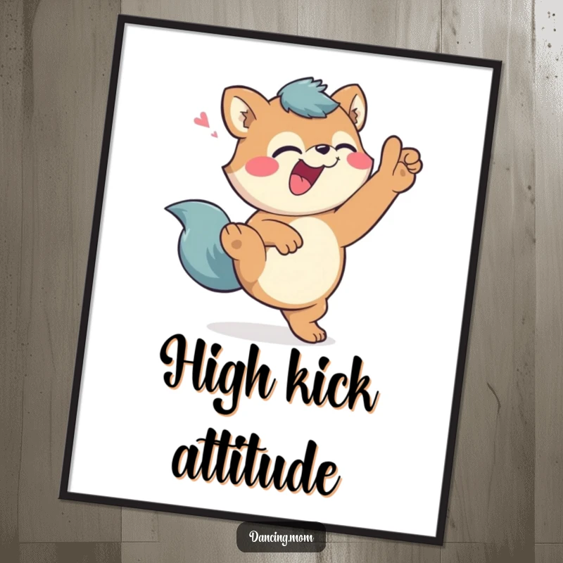 Funny Poster: Giggling animal character striking a dynamic high kick pose with a cheeky wink, perfect for vibrant wall decor.
