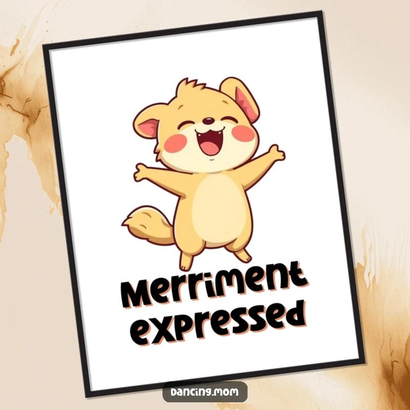 Funny poster featuring a kawaii animal laughing uncontrollably, head tilted back in a state of delightful and contagious merriment.