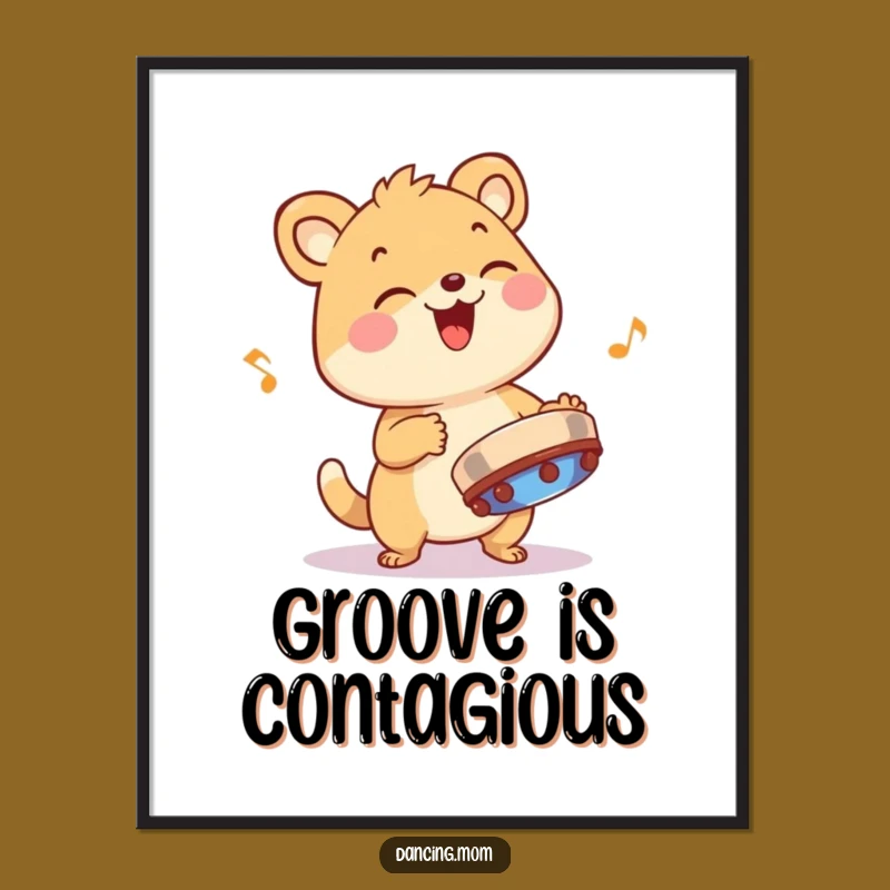 Funny Giggling Animal Tambourine Poster - Rhythmic Art for Hilarious Wall Decor and a Fun Gift