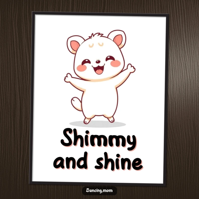 Funny Kawaii Shimmy Poster: A cute Kawaii animal performs a happy shimmy, radiating delight with a wide, cheerful grin.