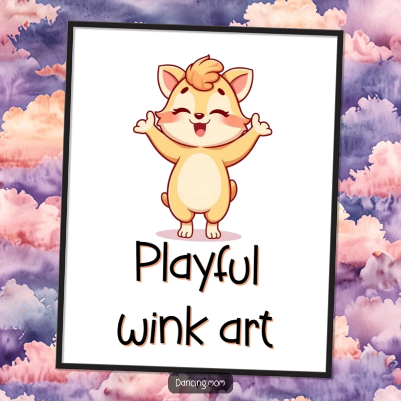 Funny poster print of a dancing mom animal in a playful pose, giving a knowing wink, full of personality, a great funny gift.