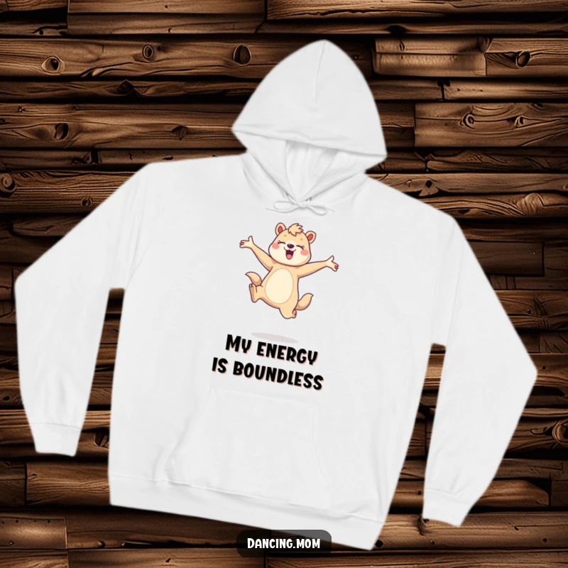 Funny hoodie with a dancing mom animal mid-leap, arms outstretched gracefully, comfortable funny gift for relaxation.