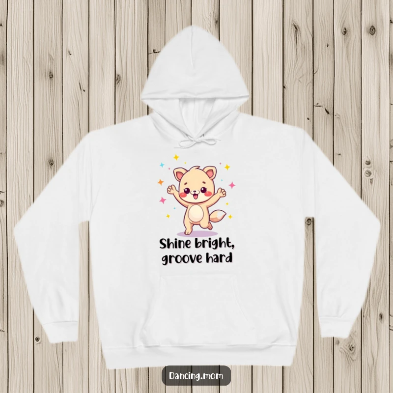 Funny animal character energetically grooving under disco lights, printed on a soft and warm hoodie.