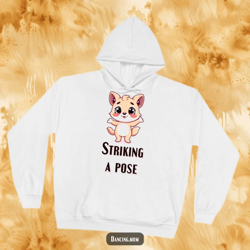 Funny Hoodie: Happy animal character with wide eyes striking a dramatic dance pose, perfect for cozying up with style.