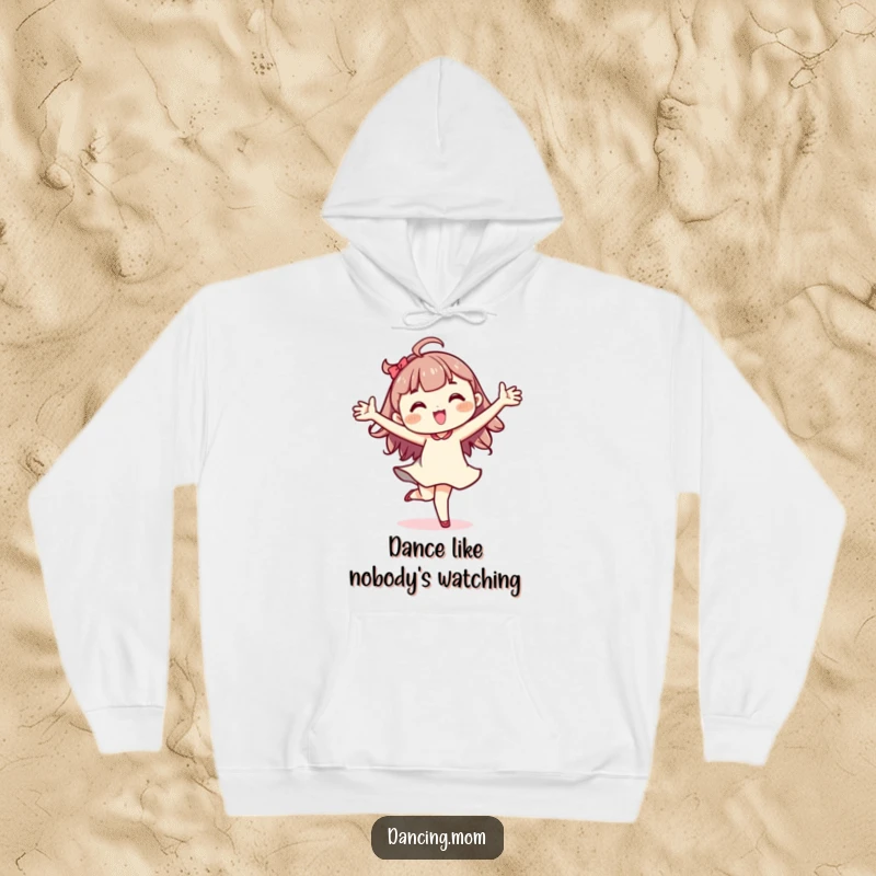 Funny Kawaii dancer hoodie featuring a character mid-pirouette with arms flung wide, exuding pure joy.