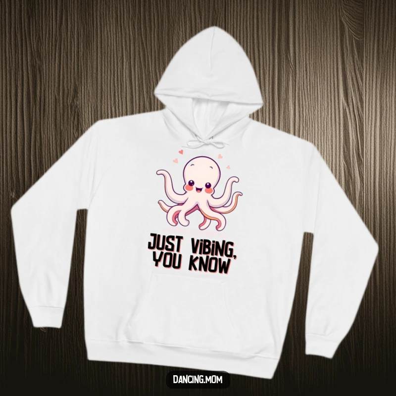 Funny Octopus hoodie featuring a delighted sea creature doing a hilarious dance with its many arms, perfect for cozy, humorous wear.