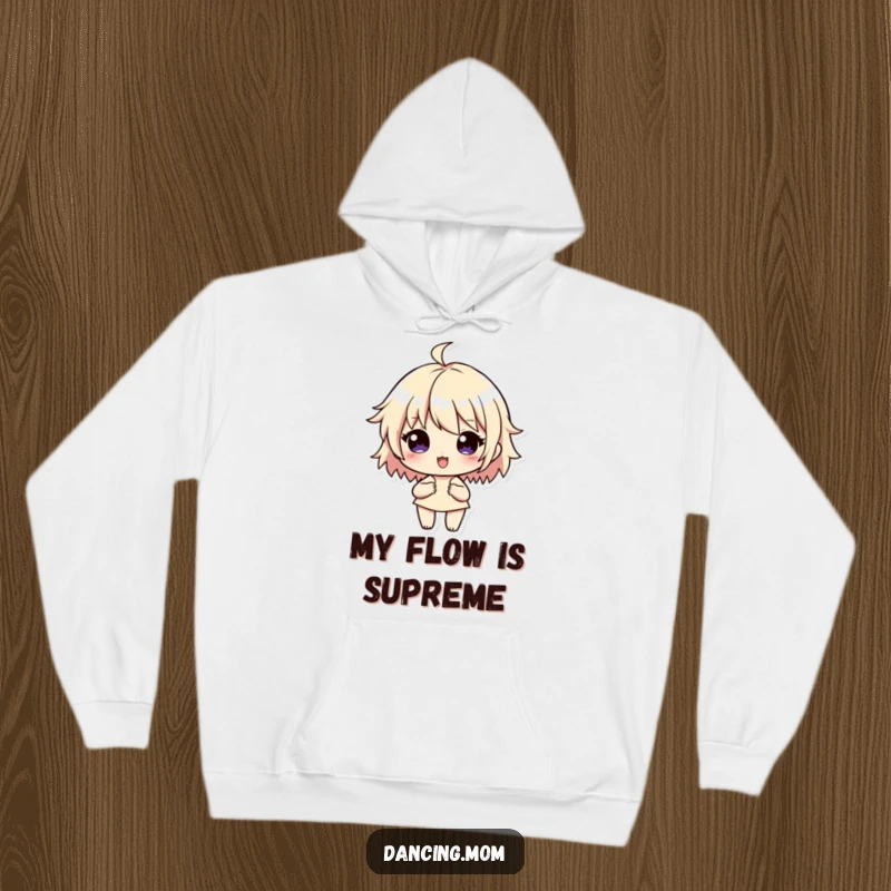 Funny Hoodie: Character immersed in flowing rhythm lines, radiating musical energy, a cozy and funny gift.