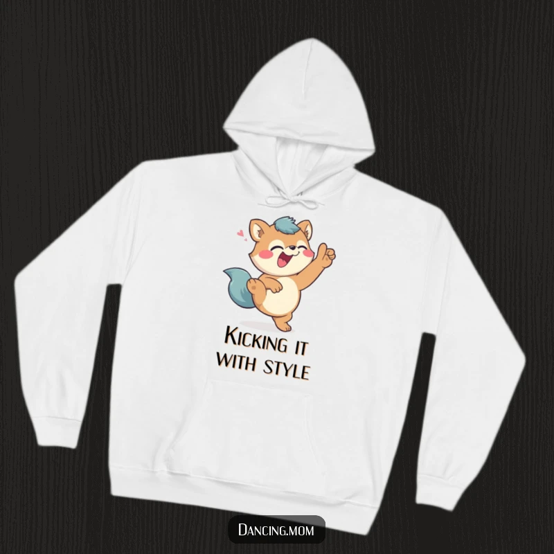 Funny Hoodie: A giggling animal executes a high kick with a mischievous wink, printed on a cozy hoodie for maximum fun.