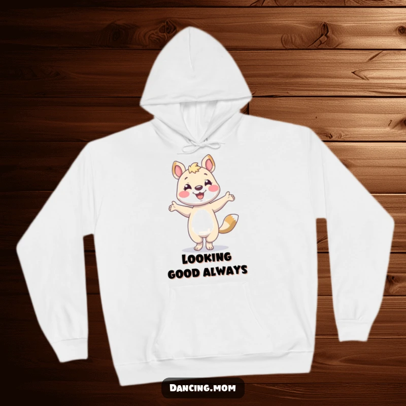 Funny animal character smiling and striking a pose, printed on a soft and warm hoodie.