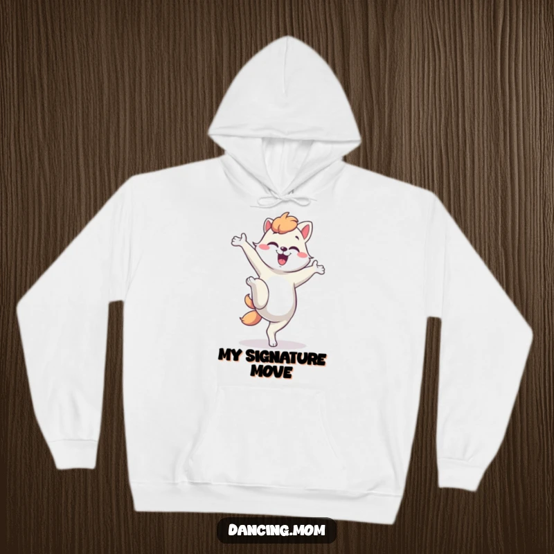 Funny dancing mom animal hoodie, performing a comical silly kick, offering warmth and a dose of hilarious entertainment.