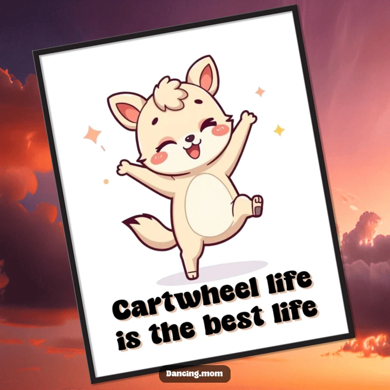 Funny Free Printable Animal Wall Art of a character winking while executing a dynamic cartwheel pose, radiating fun.