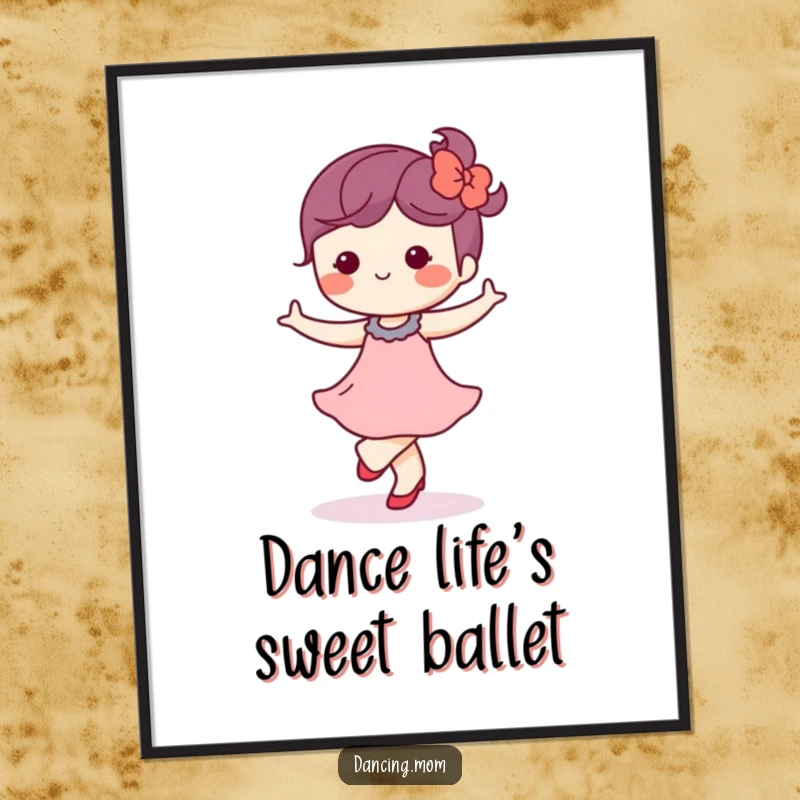 Free Printable Wall Art: Kawaii dancer performing a soft waltz with closed eyes and a blissful smile, radiating tranquility and grace.