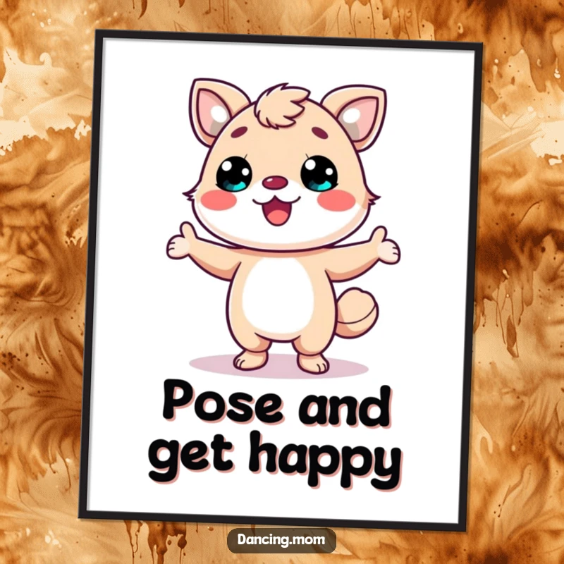 Funny Free Printable Wall Art: Kawaii animal with a wide smile striking a dynamic pose, perfect downloadable quirky decor.
