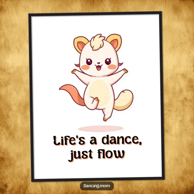Funny Free Printable Wall Art of a kawaii animal with flowing limbs, captured mid-twirl, adding a whimsical touch.