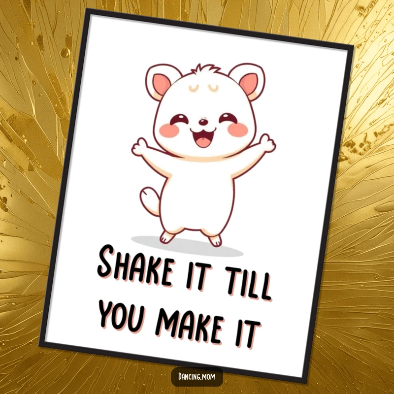 Funny Free Printable Wall Art: Kawaii animal doing a cute shimmy with a huge, delighted grin.