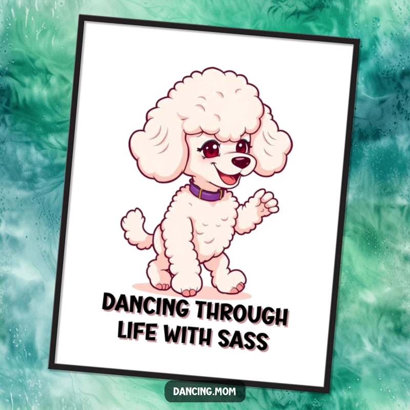 Funny Free Printable Poodle Wall Art: Poodle with a mischievous grin striking a playful dance pose.