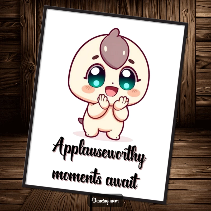 Funny Free Printable Wall Art: Character clapping energetically with wide happy eyes, a vibrant and joyful downloadable art.