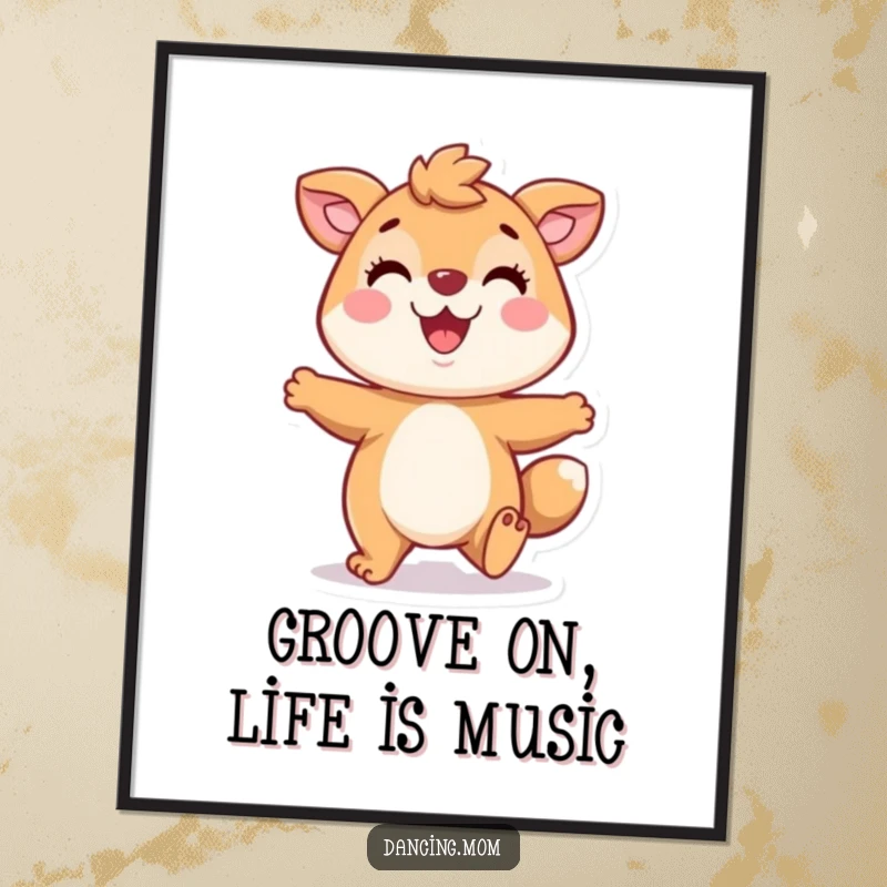 Funny Free Printable Wall Art: A playful animal character tapping its feet with a wide smile, bringing cheerful energy to the space.