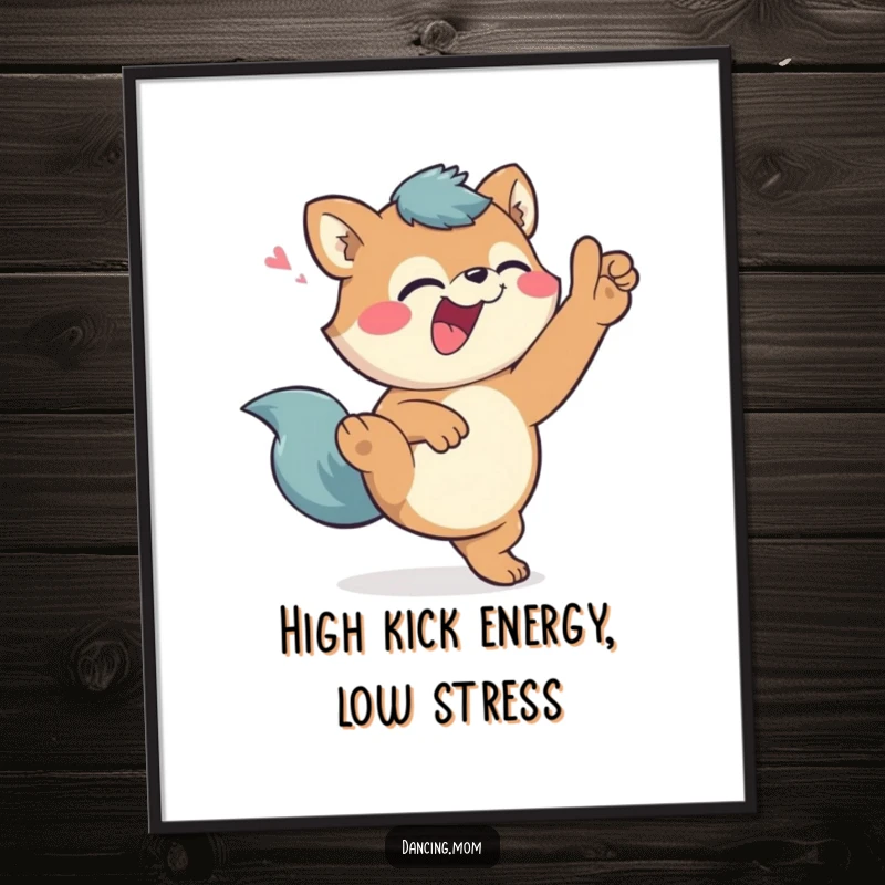 Funny Free Printable Wall Art: Giggling animal character captured mid-high kick with a playful wink, adding humor.