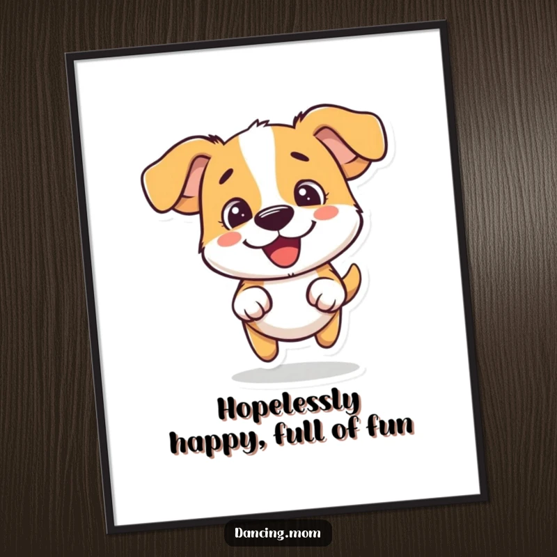 Funny Free Printable Wall Art: A dog performs a silly, joyful hop radiating pure fun.