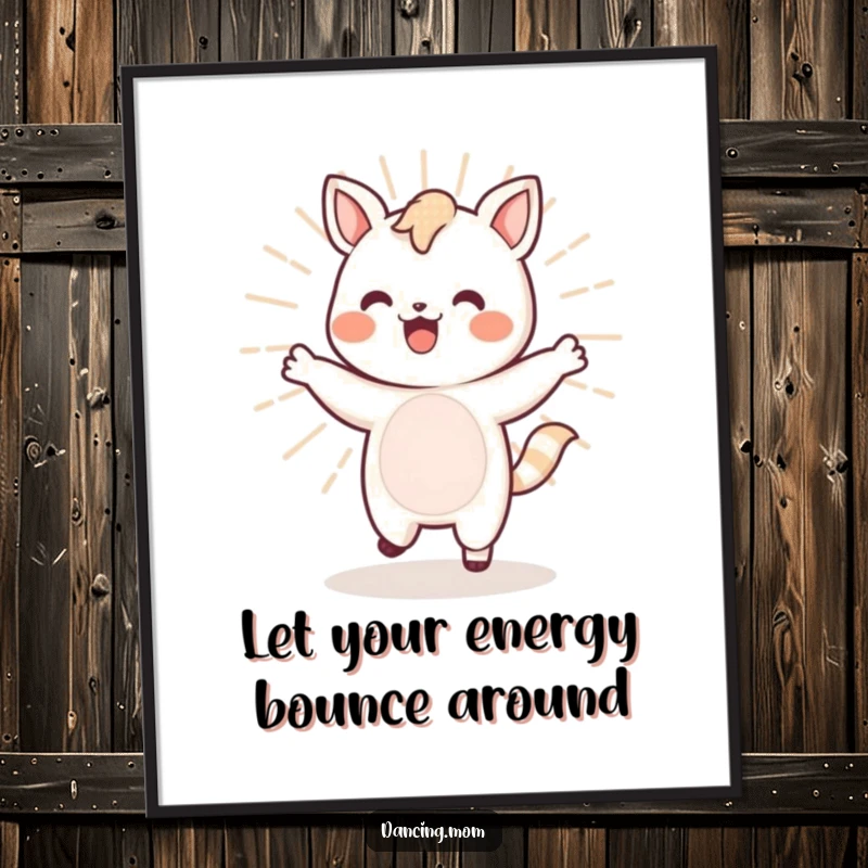 Funny Free Printable Wall Art: Kawaii animal radiating pure energy with a playful, bouncy dance.