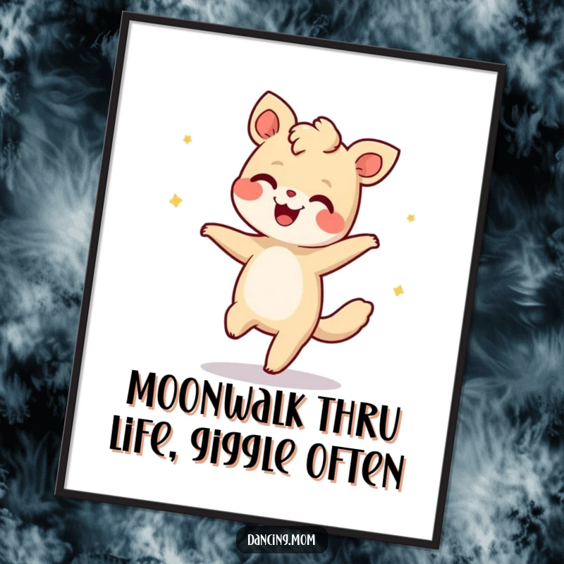 Funny Free Printable Animal Wall Art of a character gliding backwards in a perfect moonwalk, giggling with retro flair.