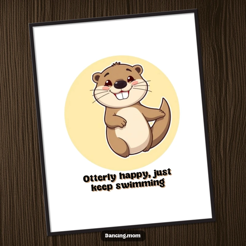 Funny Free Printable Wall Art featuring a cheerful otter spinning excitedly in circles with a goofy, happy grin, embodying pure joy.