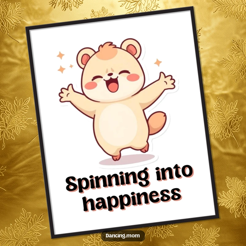 Funny Free Printable Wall Art: Kawaii animal spinning with arms out, radiating pure joy, perfect downloadable home decor.