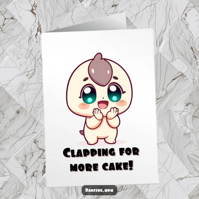 Funny Free Printable Birthday Card: Enthusiastic character with wide eyes clapping wildly, spreading birthday cheer, a perfect DIY gift.
