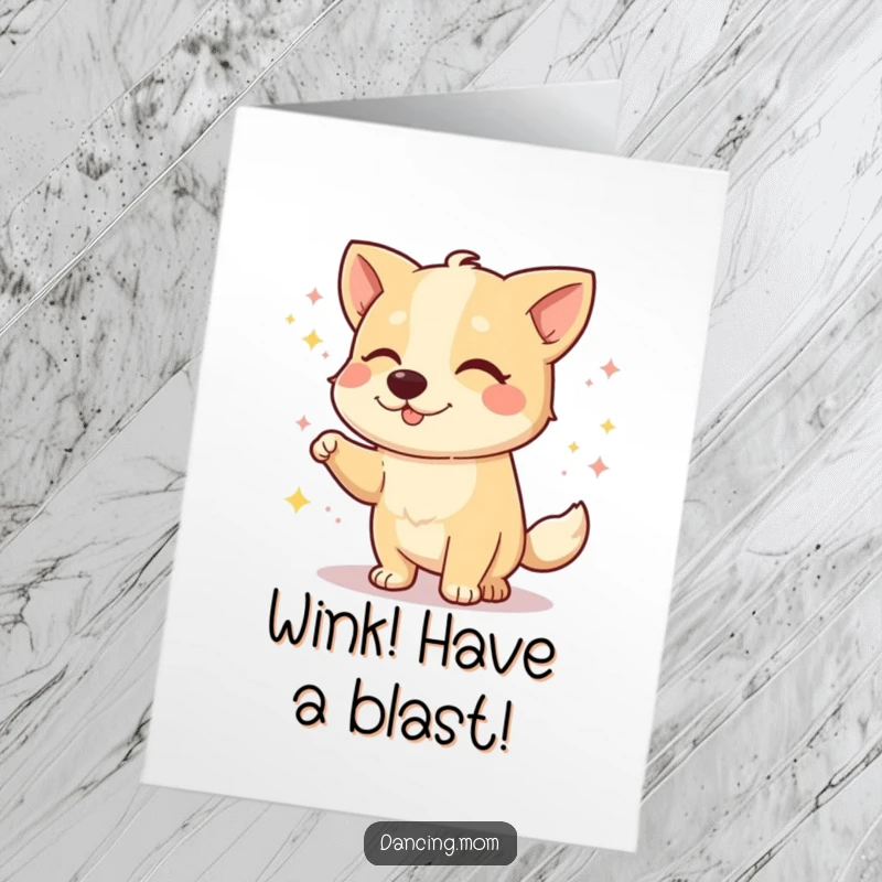 Funny Free Printable Birthday Card: A dog winks playfully while dancing, exuding charm and humor.