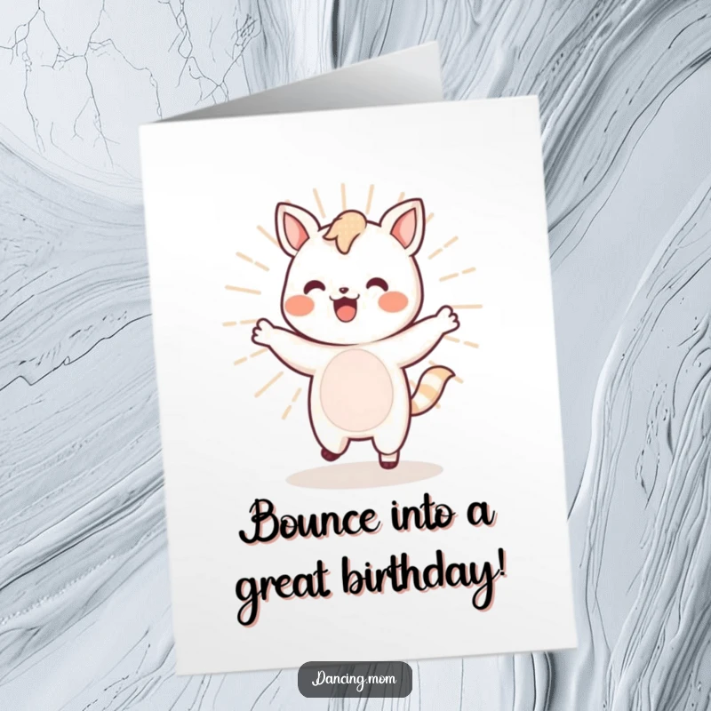 Funny Free Printable Birthday Card: Kawaii animal bounces with infectious energy, celebrating a birthday.