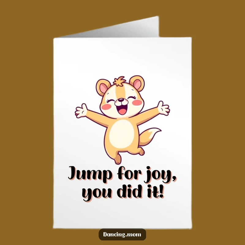 Free Printable Congrats Card: Animal's Joyful Leap to Success!