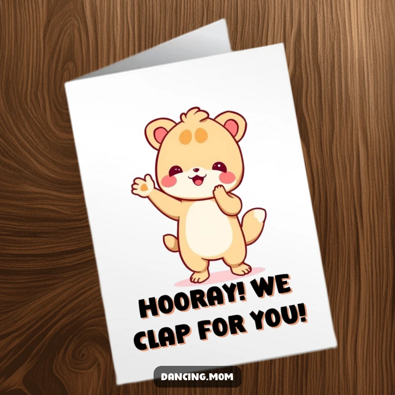 Funny Free Printable Congratulations Card featuring an animal clapping its paws vigorously, celebrating a well-deserved victory.