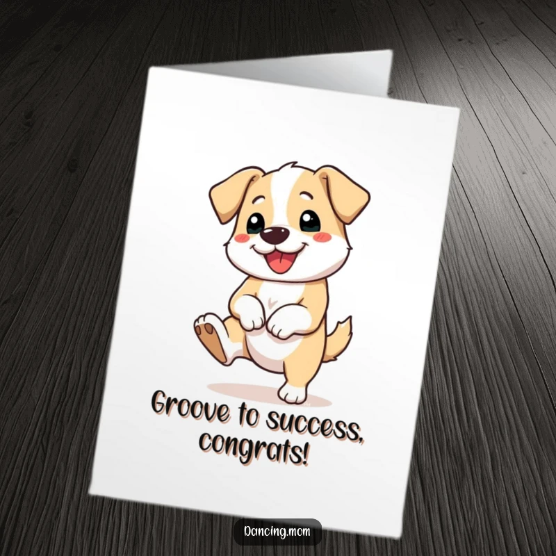 Funny Free Printable Congratulations Card with a dog tapping its foot rhythmically and a huge smile, ideal for a celebratory printable.