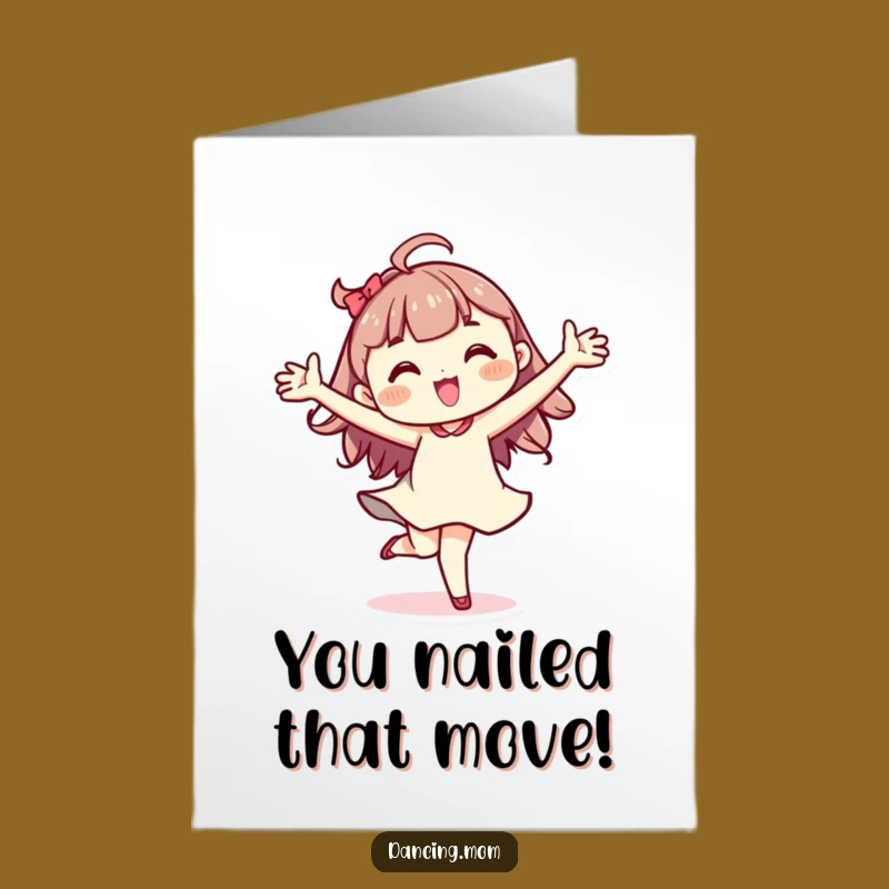 Free Printable Congrats Card: Kawaii Dancer Celebrates Success, Joyful Pirouette, Humorous Downloadable Gift
