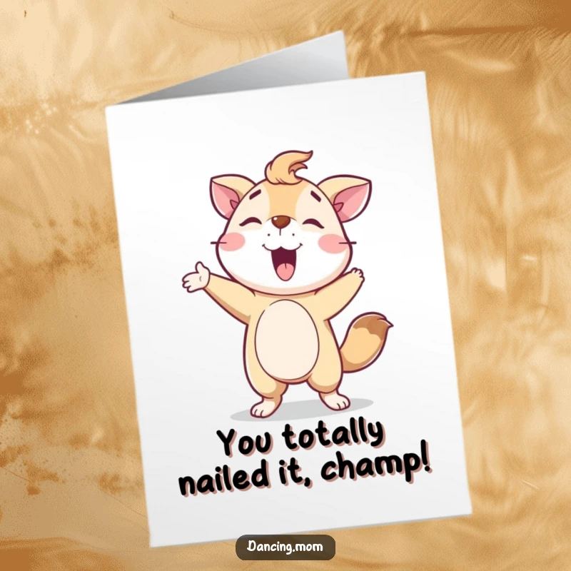 Funny Free Printable Congratulations Card: Delighted Animal Strikes a Proud Pose After a Joyful Spin