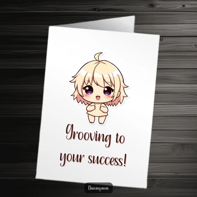 Funny Free Printable Congratulations Card: Character dancing with rhythm lines flowing, celebrating achievement, a downloadable art piece.