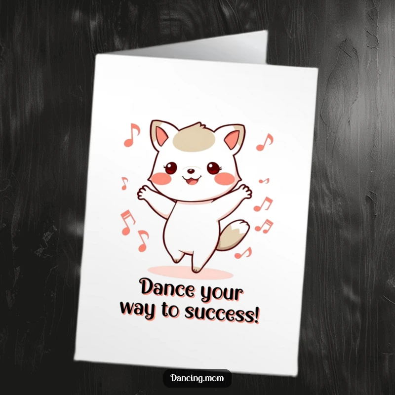Funny Free Printable Congrats Card: Kawaii animal dancing energetically with musical notes flying, celebrating success with downloadable rhythm.
