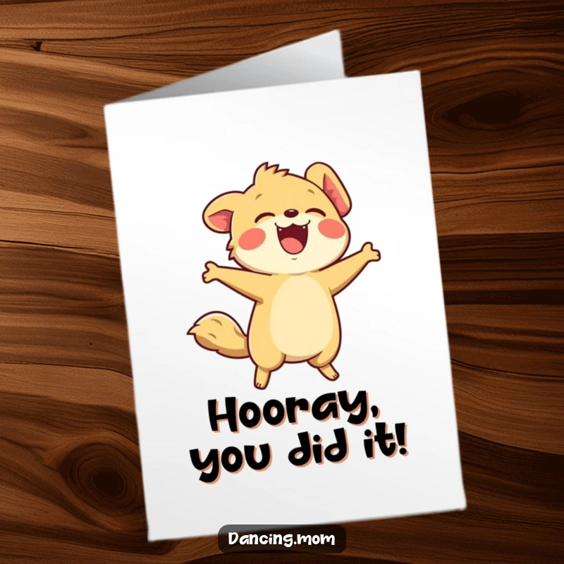 Funny Free Printable Congratulations Card featuring a kawaii animal laughing with its head thrown back, radiating pure delight.