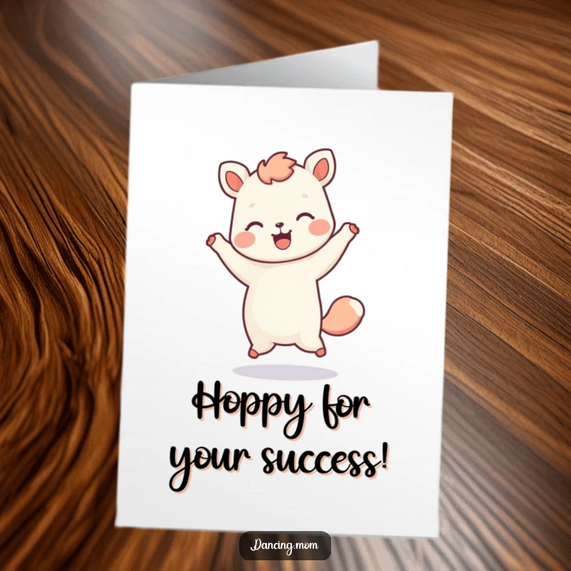 Funny Free Printable Congrats Card: Kawaii animal joyfully hopping, celebrating achievements with a downloadable, spirited design.