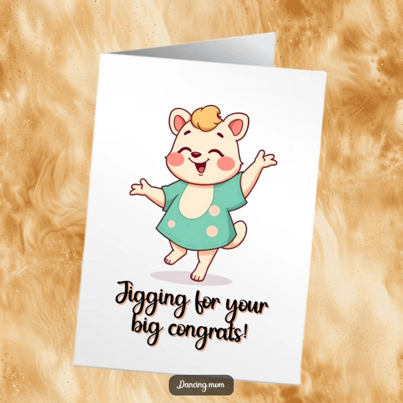 Funny Free Printable Congratulations Card: Dancing mom animal doing a happy little jig to celebrate success.
