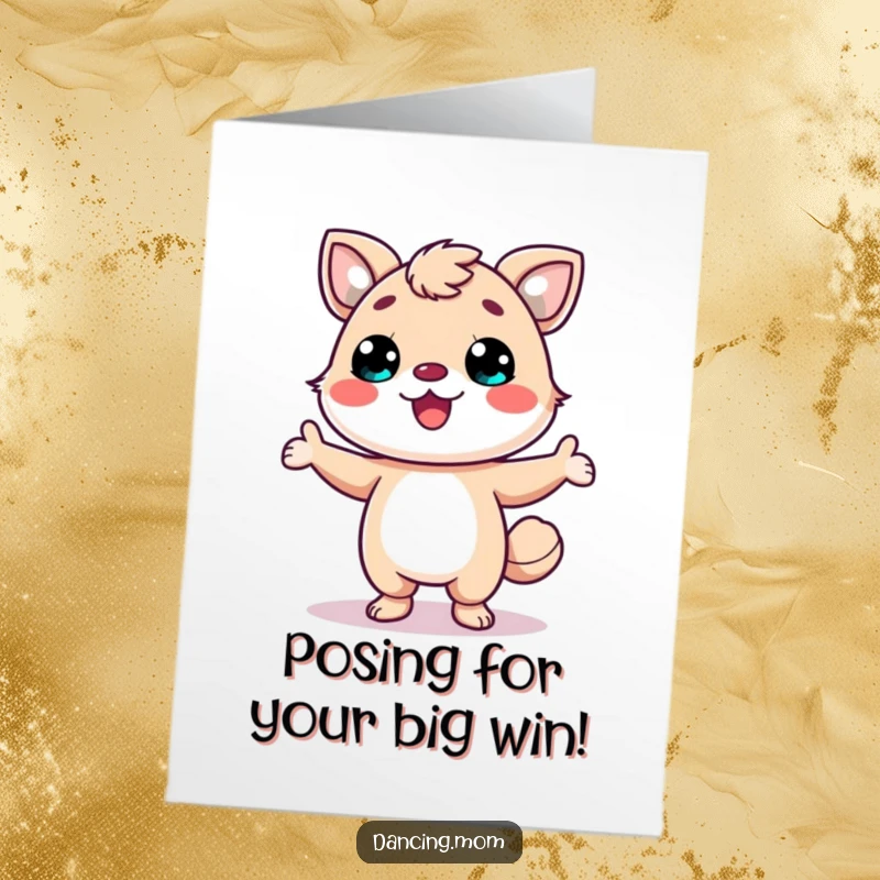 Funny Free Printable Congrats Card: Kawaii animal posing confidently with a wide smile, celebrating success with downloadable humor.