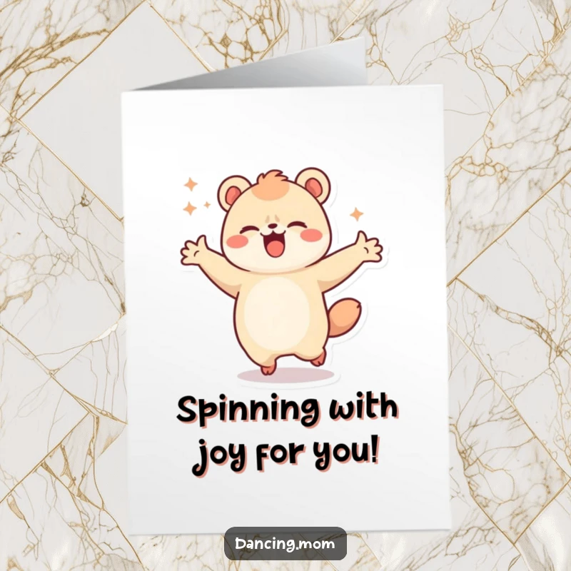 Funny Free Printable Congrats Card: Kawaii animal in a joyful spin, celebrating success with a downloadable, humorous touch.